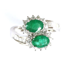 18ct white diamond & double emerald