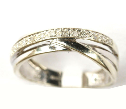 9ct White 3 Band Crossover .08 points