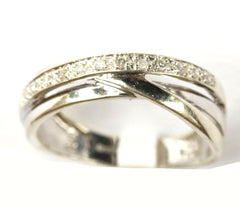 9ct White 3 Band Crossover .08 points