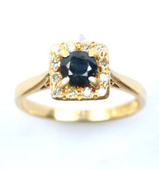 18ct square diamond & sapphire
