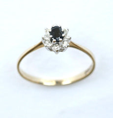 9ct small diamond & sapphire flower