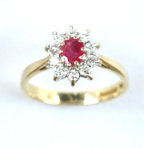 18ct diamond & ruby cluster (dia25pts,ruby25pts)