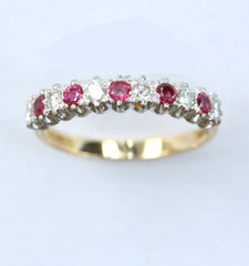 18ct 11stone diamond & ruby 1/2 eternity