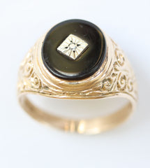 9ct gents dia chip onyx