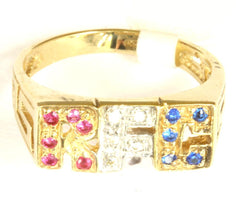 9ct Small Gemset R.F.C (red,white,blue)