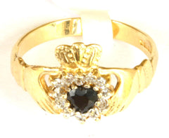 9ct Gemset Claddagh (C.z & Blue Stone)