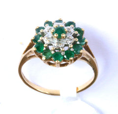 9ct Diamond & Emerald Cluster