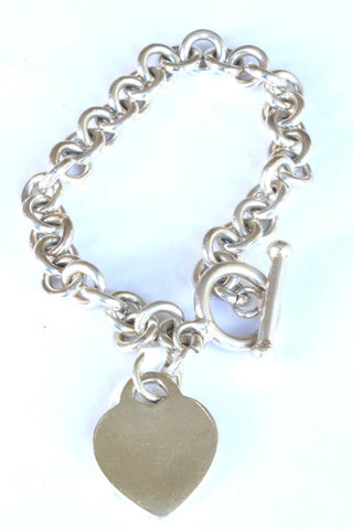 Silver T-bar & Heart Bracelet