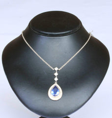 Silver Belcher with C.Z & Blue Drop Pendant