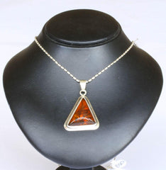 Silver Bar Chain with Amber Pendant
