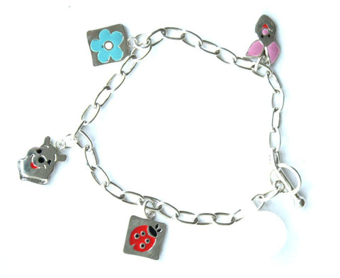 Silver T-Bar Charm With 4 Charms