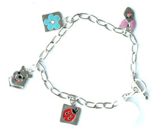Silver T-Bar Charm With 4 Charms