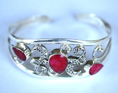 Silver 3 Red Stone Fancy Cuff