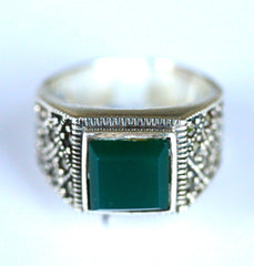 Silver Marqusitte & Green Stone